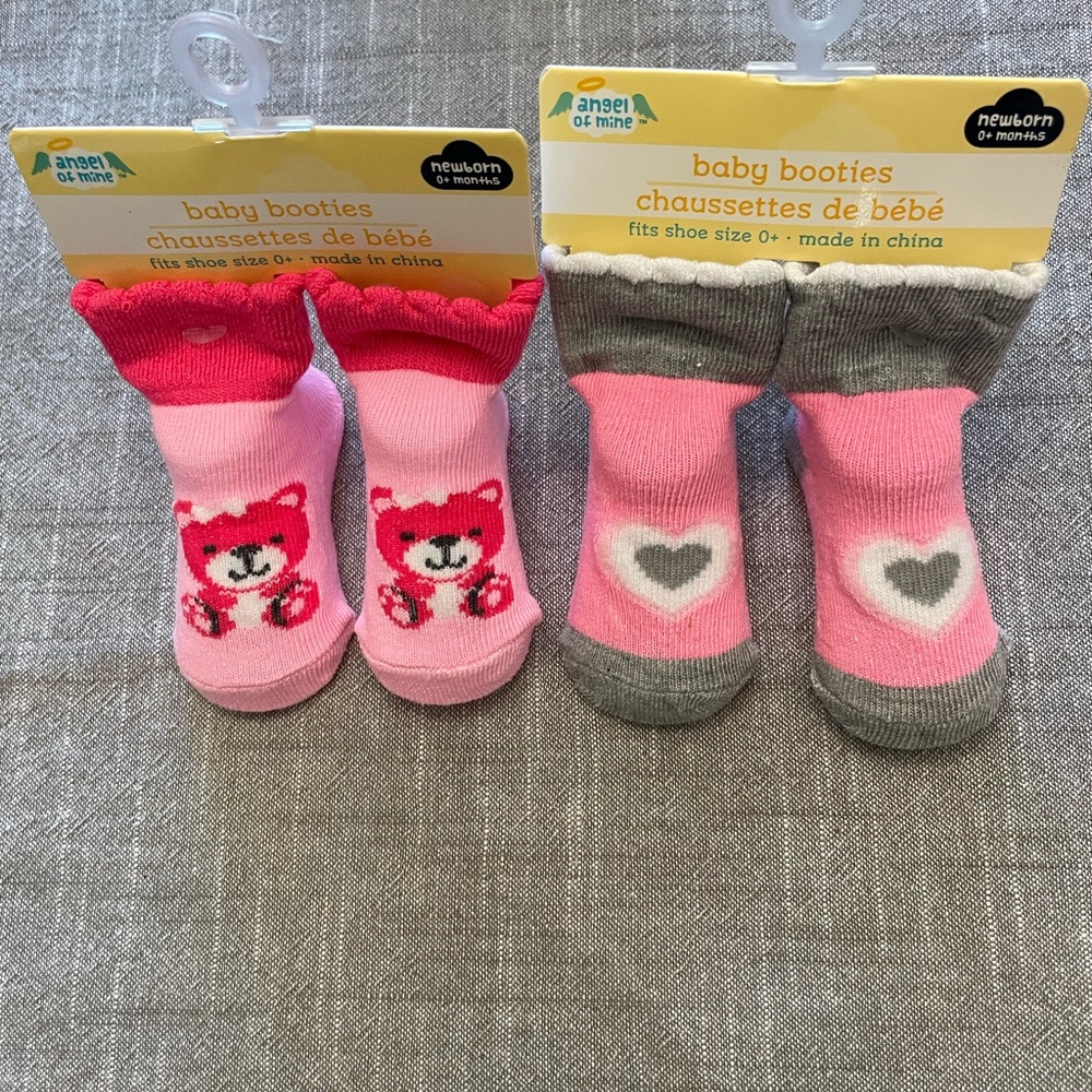 Angel of Mine Baby Booties - Pink and Gray Set